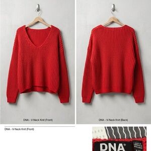 Red V-Neck Chunky Knit Sweater